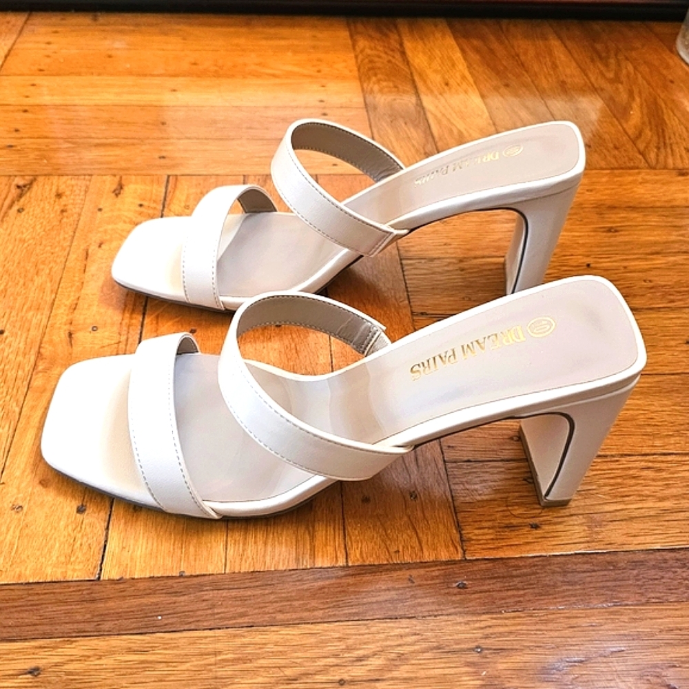 NWT Dream Pairs Women's Nude Square Open Toe Double Band High Block Heels - Picture 3 of 12